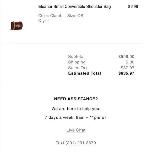 NWT Tory Burch Eleanor bag in Claret - Picture 4 of 5